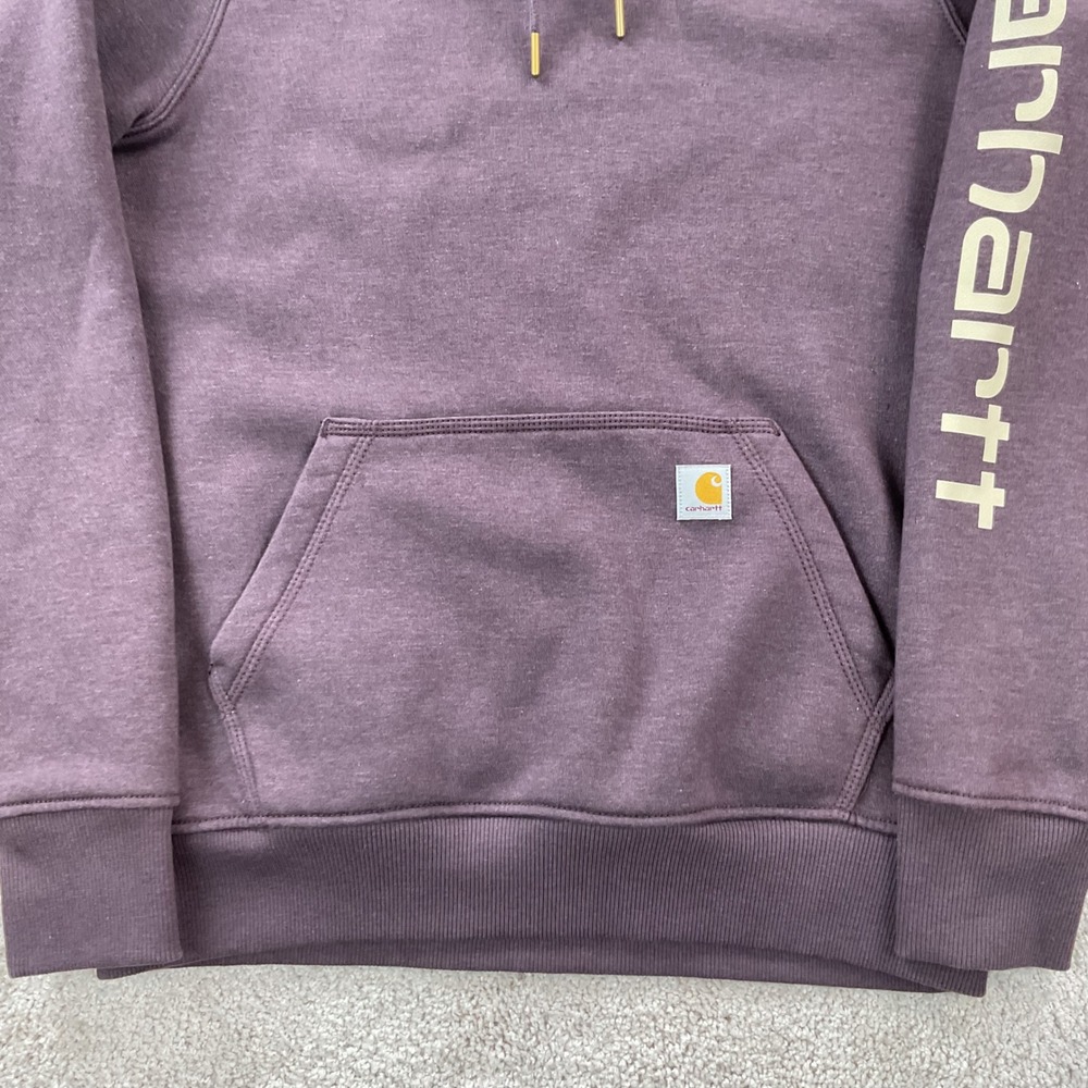 Carhartt Womens Relaxed Fit Fleece Hoodie Plum Purple Graphic Sleeve Medium - Picture 4 of 7